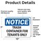 Signmission Trash Container For Tenants Only, 10 in W x Rectangle, Vinyl Decal OS-2PACK-NS-D-710-L-16744 - alternate 4